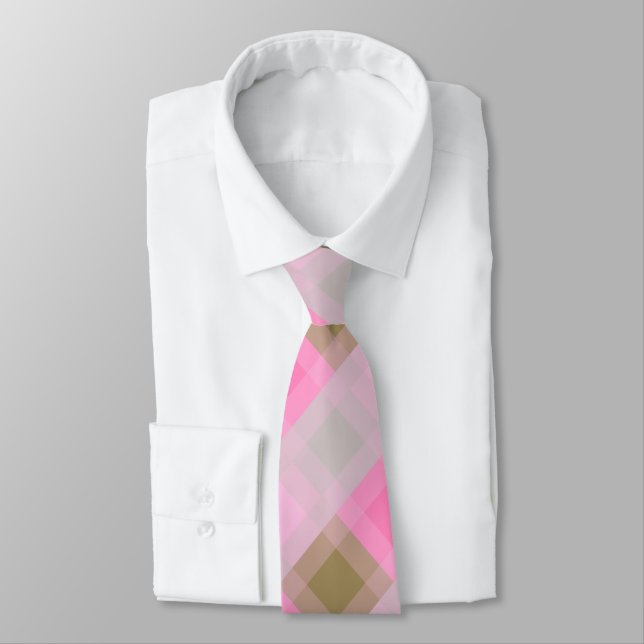 Mid-Century mega plaid - grey / grey, pink, tan Tie (Tied)