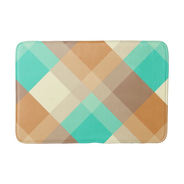 Mid-Century mega plaid - tan & turquoise Bath Mat (Front)