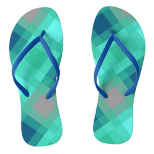 Mid-Century mega plaid - turquoise & grey Thongs