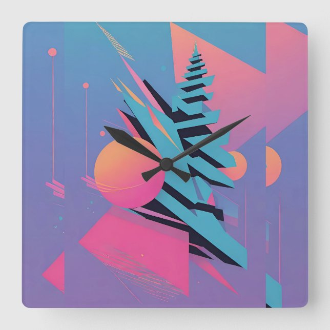 Mid-Century Memphis Design - Ken Gauge Art Square Wall Clock (Front)