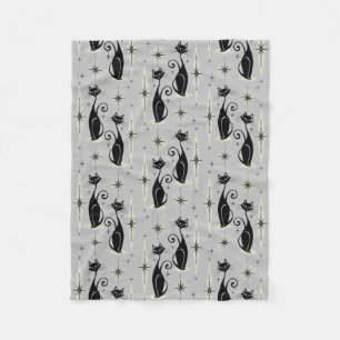 Mid Century Meow on Pale Gray Fleece Blanket