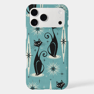Mid Century Meow Retro Atomic Cats on Blue