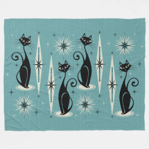 Mid Century Meow Retro Atomic Cats on Blue LG Scal Fleece Blanket