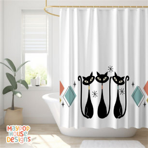 Mid Century Meow Retro Atomic Cats Pink Shower Curtain