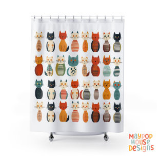 Mid Century Meow Retro Atomic Cats Pink Shower Curtain
