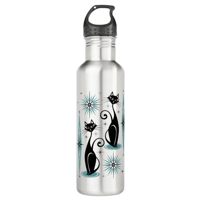 Mid Century Meow Retro Atomic Cats ©studioxtine 710 Ml Water Bottle (Front)