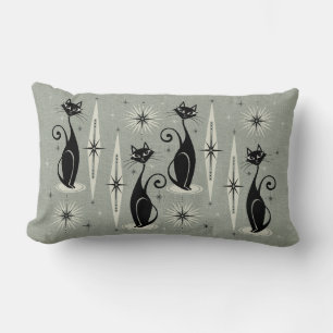 Mid Century Meow Retro Atomic Cats - Warm Grey Lumbar Cushion