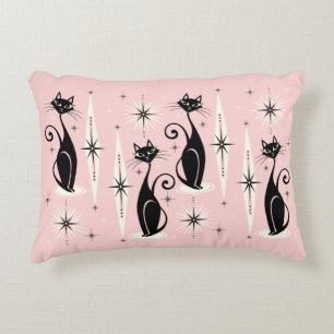 Mid Century Meow Retro Atomic Cats - Warm Pink Decorative Cushion