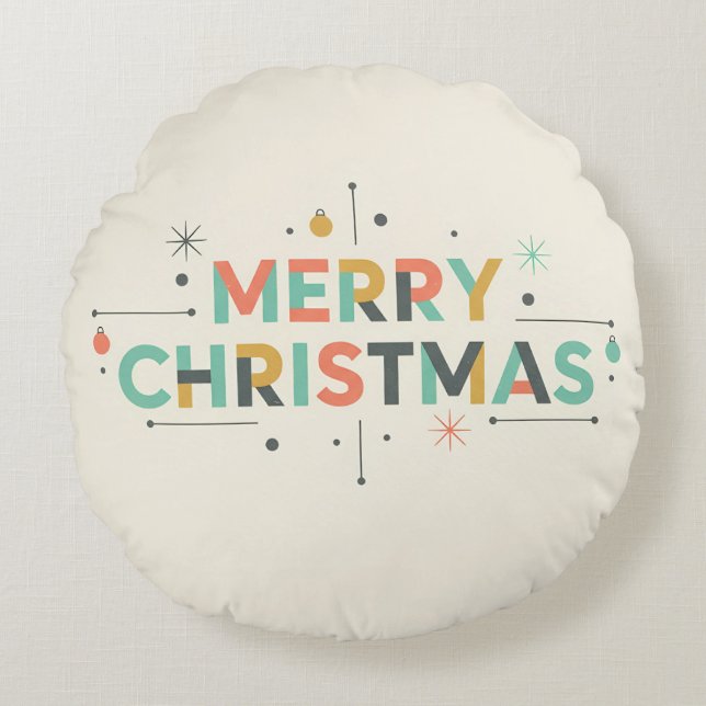 Mid-Century Merry Christmas – Retro Style Round Cushion (Front)