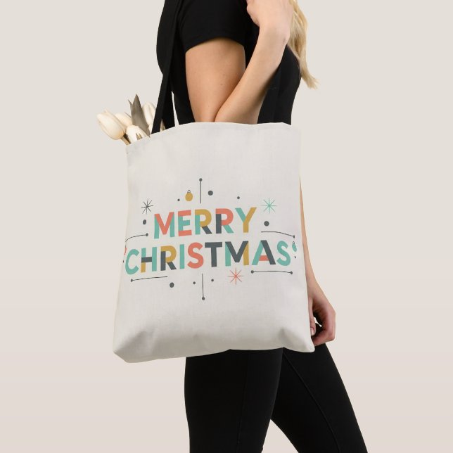 Mid-Century Merry Christmas – Retro Style Tote Bag (Close Up)