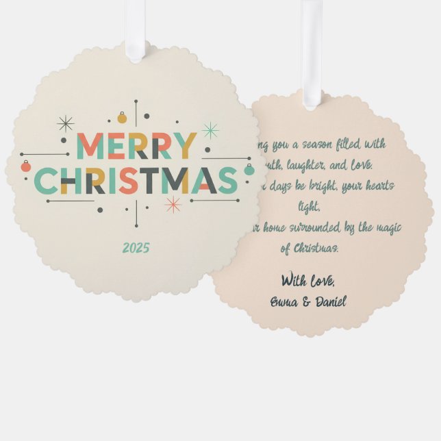 Mid-Century Merry Christmas – Retro Style Tree Decoration Card (Front/Back)