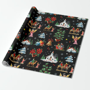 Mid-Century Midnight Noel Wrapping Paper