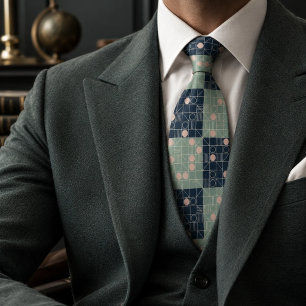 Mid-Century Mint & Navy Atomic Starburst Tie