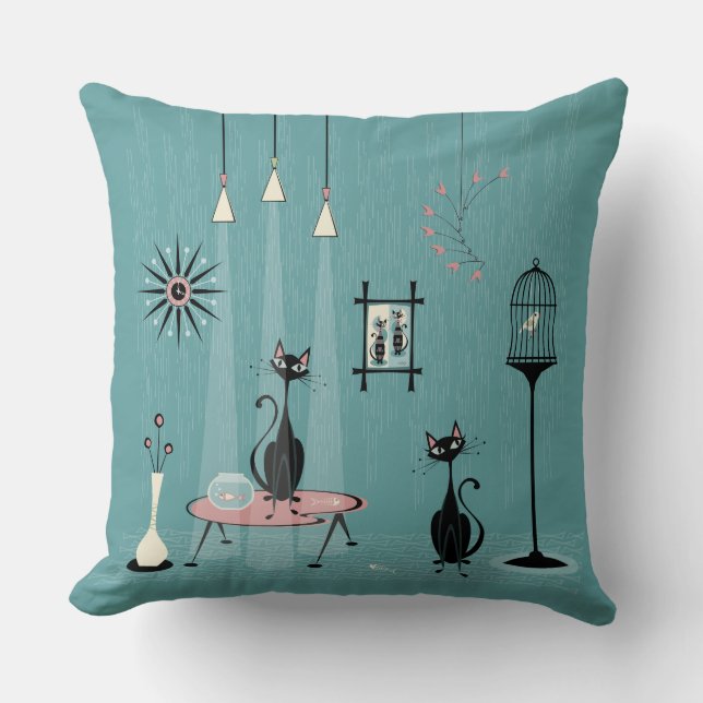 Mid Century Mischief / Cat Red-Handed  II B Cushion (Front)