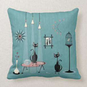 Mid Century Mischief / Cat Red-Handed  II B Cushion