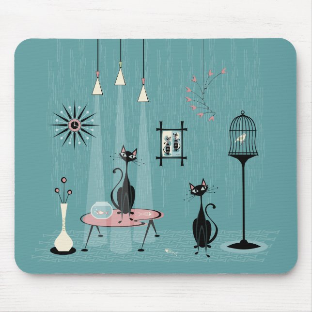 Mid Century Mischief / Cat Red-Handed II B Mouse Pad (Front)