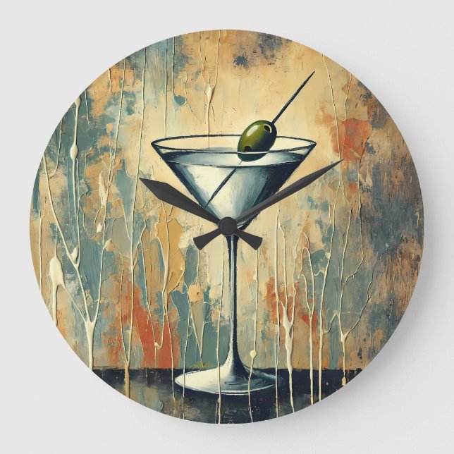 Mid Century Mixed Media Martini Art Large Clock (Front)