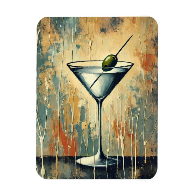 Mid Century Mixed Media Martini Art Magnet (Vertical)