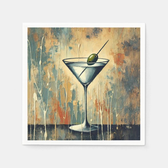 Mid Century Mixed Media Martini Art Napkin (Front)