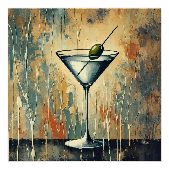 Mid Century Mixed Media Martini Art Poster (Front)
