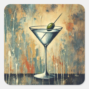 Mid Century Mixed Media Martini Art Square Sticker