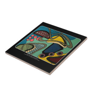 Mid Century Mod Abstract Aquatic painting on a Tile