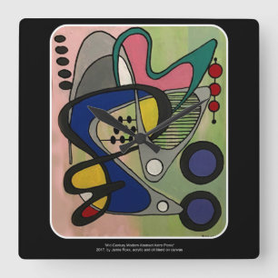 'Mid-Century Mod Abstract, Astro Picnic' painting Square Wall Clock