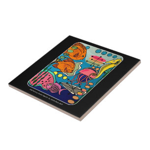 Mid Century Mod Abstract Ocean Aquatic painting on Tile