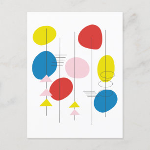 Mid Century Mod Atomic Art in Red Yellow and Blue Postcard
