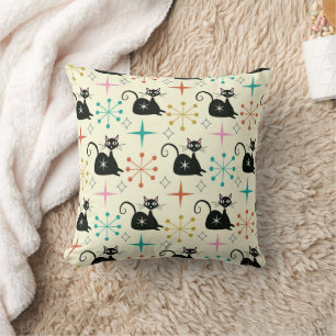 Mid Century Mod Atomic Cats with Retro Starbursts  Cushion
