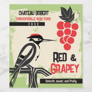 Mid century mod bird grapes personalised homemade wine label