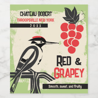 Mid century mod bird grapes personalised homemade wine label