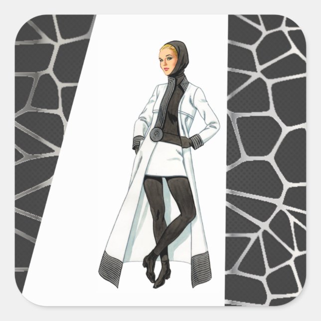 Mid Century Mod Black and White Mini Shirt Square Sticker (Front)