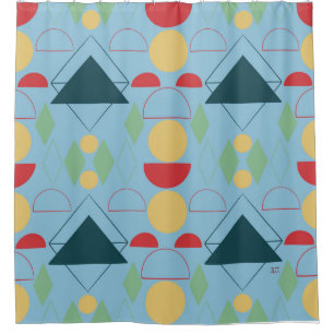 Mid Century Mod Blue Geometric Shower Curtain