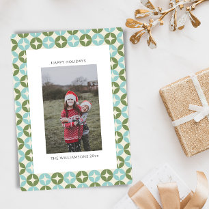 Mid Century Mod Blue Sage Green Vertical Photo  Holiday Card