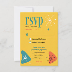 Mid-Century Mod Bright Yellow Wedding RSVP Card