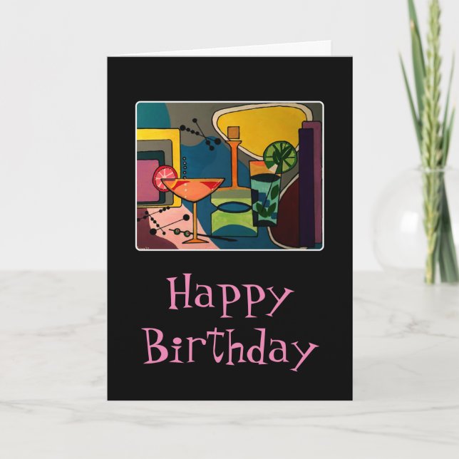 'Mid Century Mod Cocktails' painting on a Card (Front)