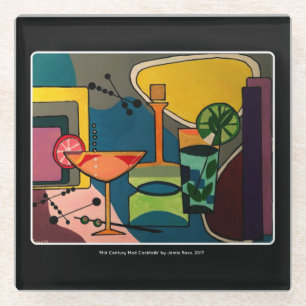 'Mid Century Mod Cocktails' painting on a Glass Coaster