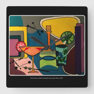 'Mid Century Mod Cocktails' painting on a Square Wall Clock