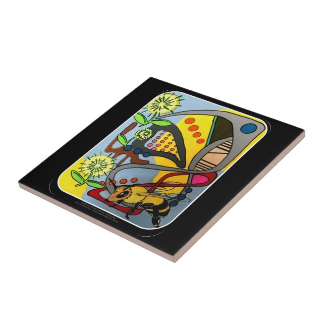 Mid Century Mod Garden Bee painting on a Ceramic Tile (Side)
