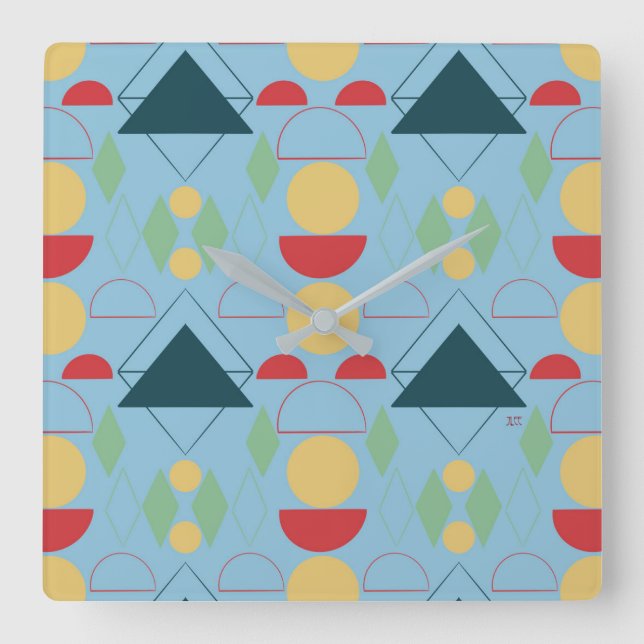 Mid Century Mod Geometric Blue  Square Wall Clock (Front)