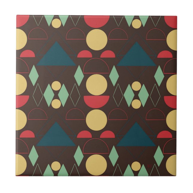 Mid Century Mod Geometric Brown  Ceramic Tile (Front)