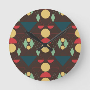 Mid Century Mod Geometric Brown   Round Clock