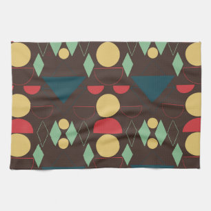 Mid Century Mod Geometric Brown Tea Towel