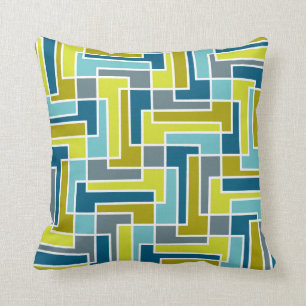 Mid Century Mod Geometric Colour Block Green Blue Cushion
