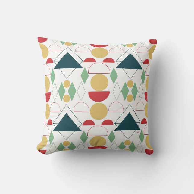 Mid Century Mod Geometric Colourful  Cushion (Front)