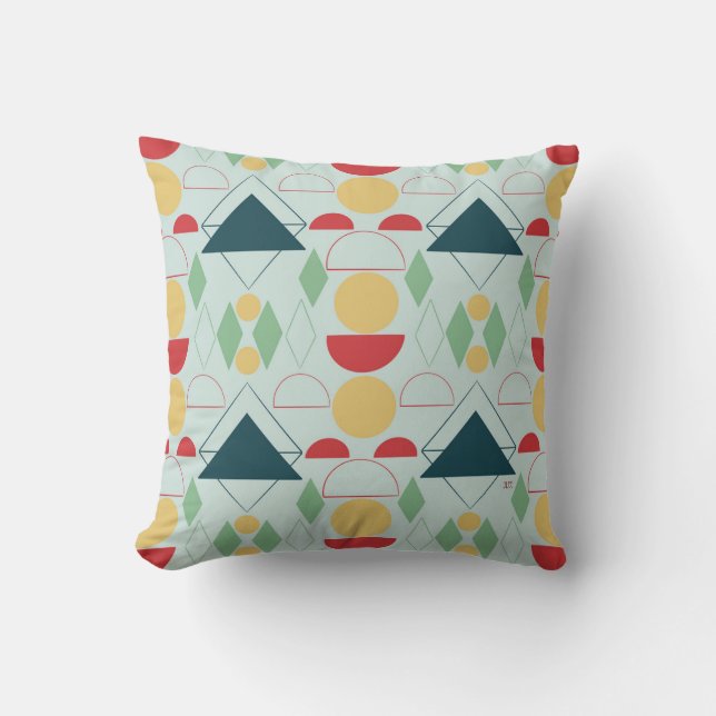 Mid Century Mod Geometric Mint Cushion (Front)