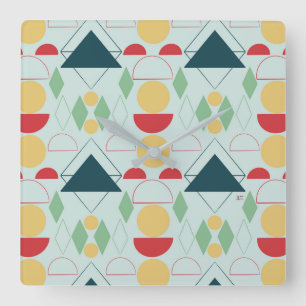 Mid Century Mod Geometric Mint Square Wall Clock