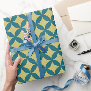 Mid-Century Mod Geometric Retro Modern Blue Green Wrapping Paper