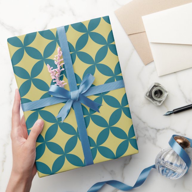 Mid-Century Mod Geometric Retro Modern Blue Green Wrapping Paper (Gifting)